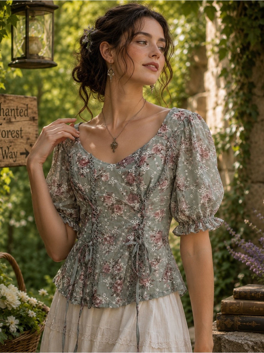 Lace-Up Corset Top puff sleeve steampunk cottagecore fairy Renaissance milkmaid